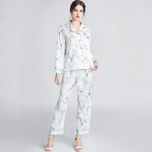 Women Regular and Plus Size Satin Silky Floral Pajamas Set